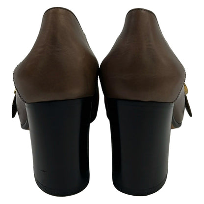 Gucci Pumps Dark Brown Green Multi Double G Sherry Leather Heels — view 3