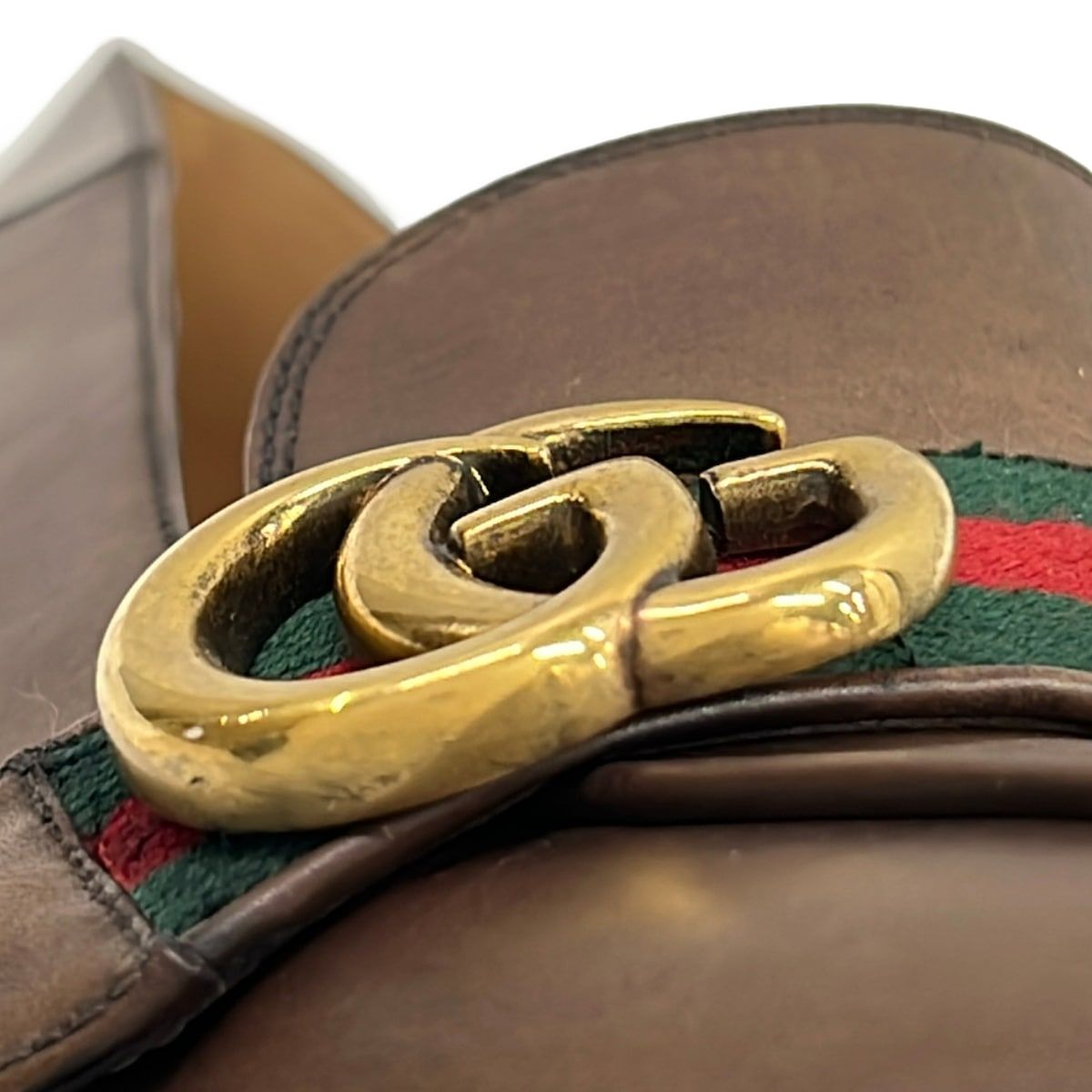 Gucci Pumps Dark Brown Green Multi Double G Sherry Leather Heels — view 7