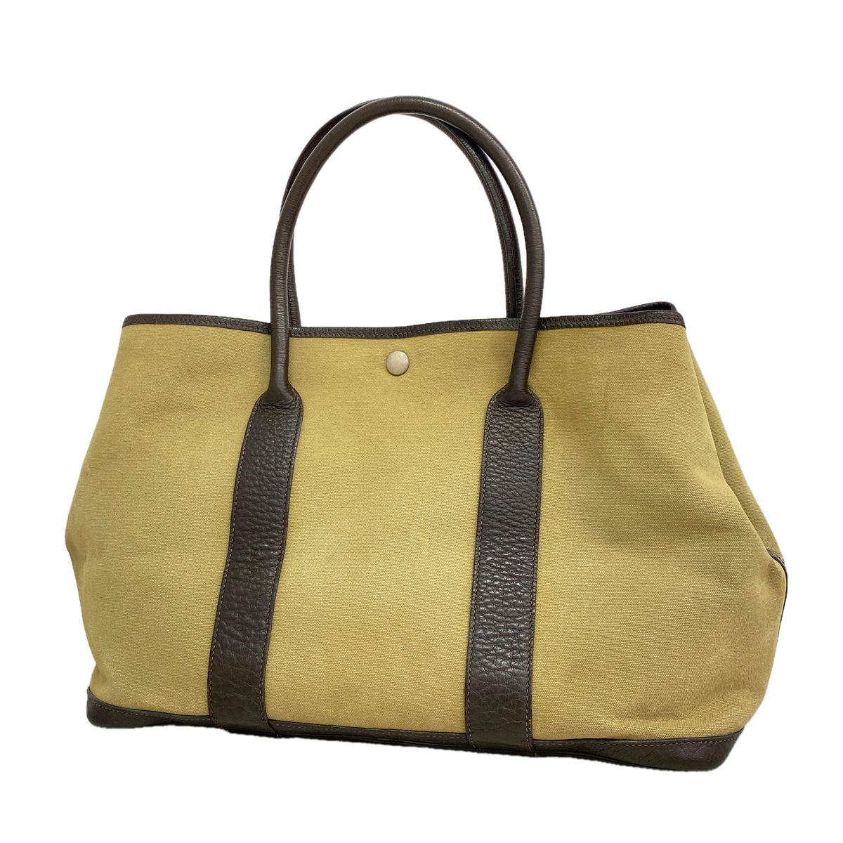 Hermes Tote Bag Garden Party PM Toile Officier Brown Silver