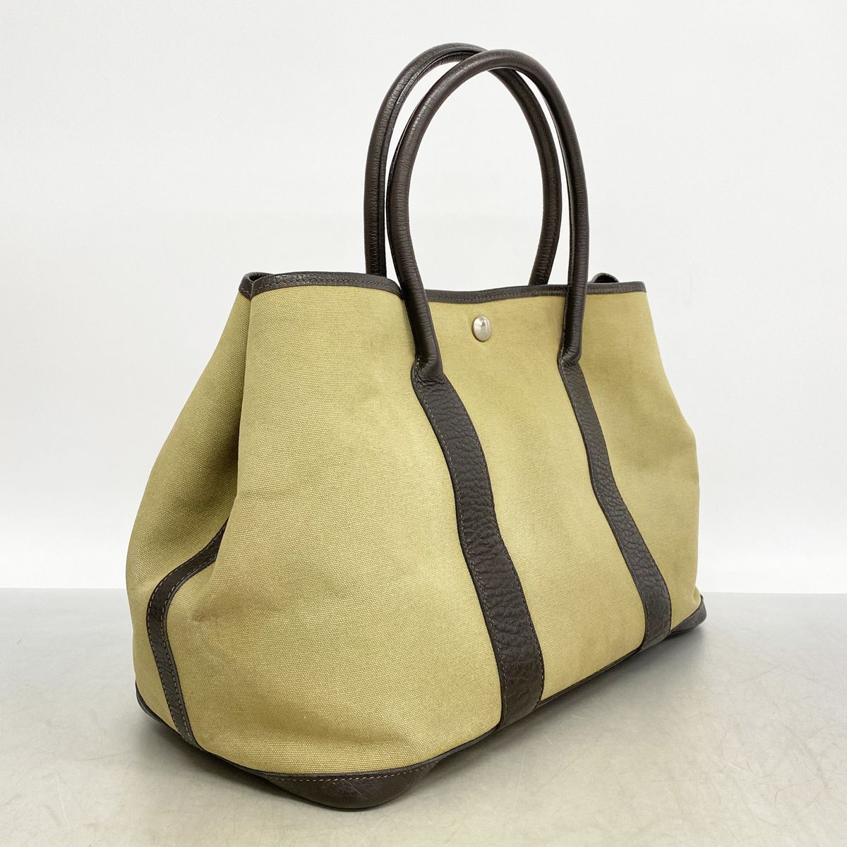 Hermes Tote Bag Garden Party PM Toile Officier Brown Silver — view 2