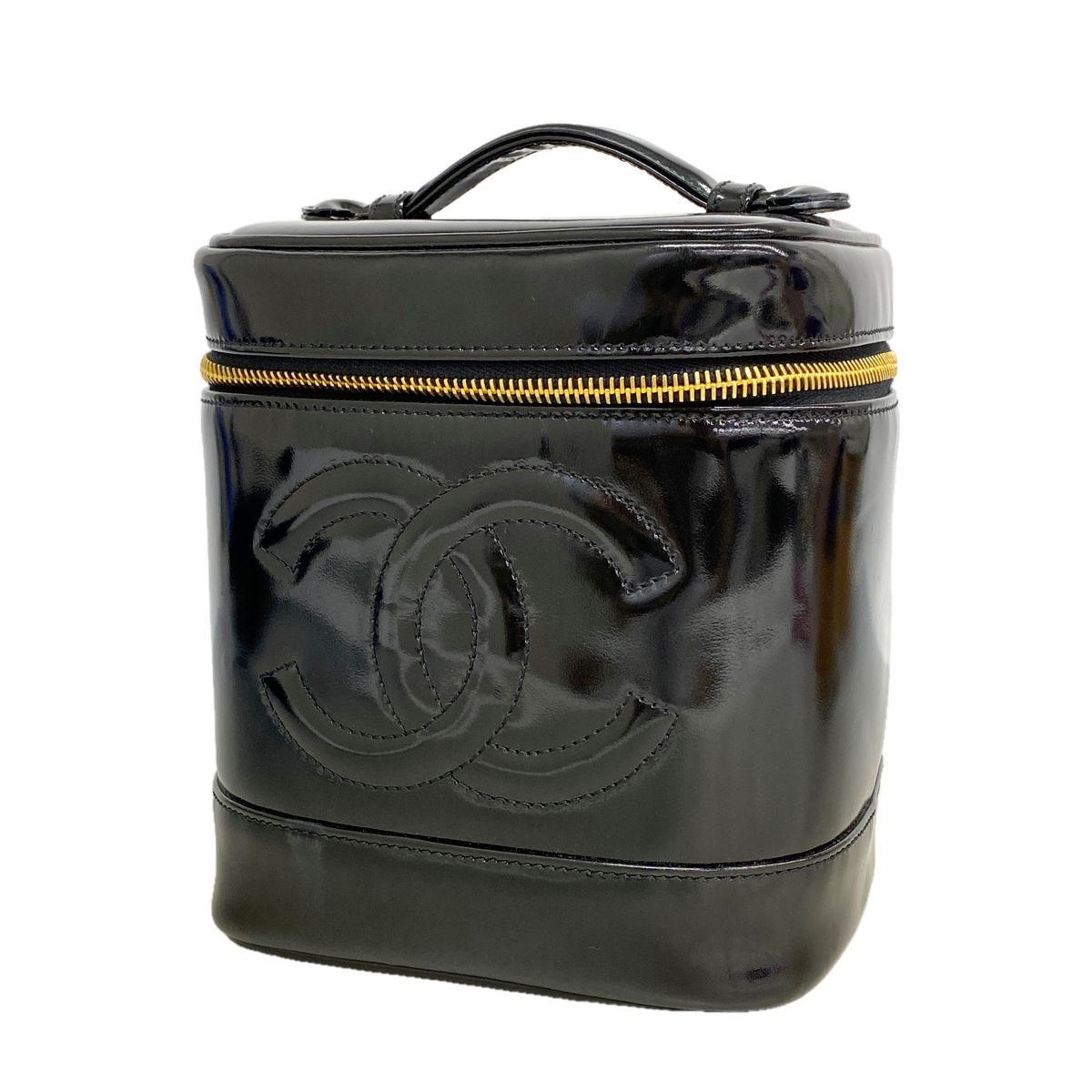 Chanel Vanity Bag Patent Leather Black Gold