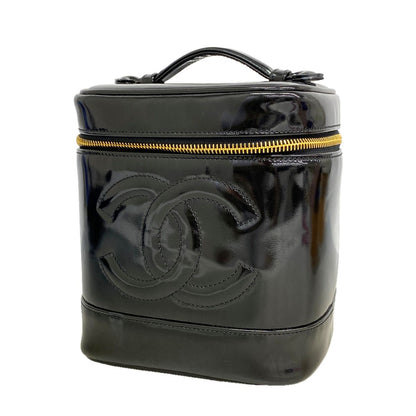 Chanel Vanity Bag Patent Leather Black Gold