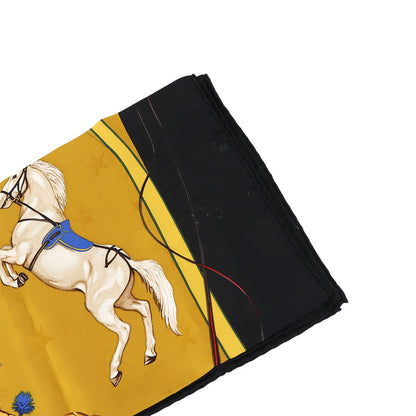 Hermes Carre 90 Large Scarf en Piste on Stage Silk 100% Beige Black — view 5