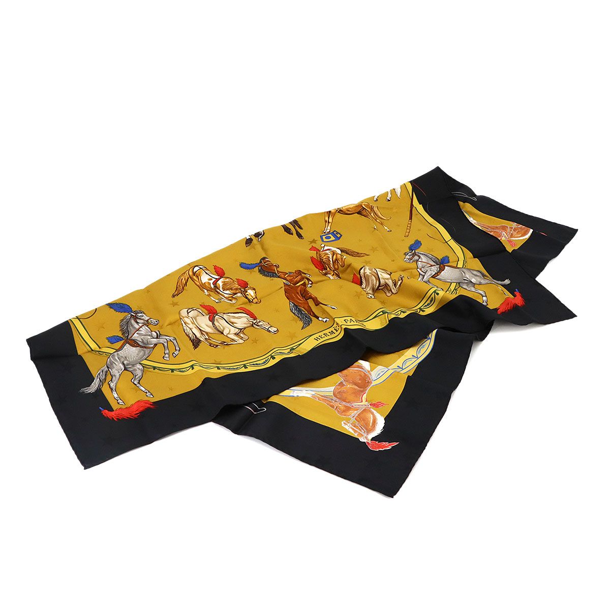 Hermes Carre 90 Large Scarf en Piste on Stage Silk 100% Beige Black — view 2