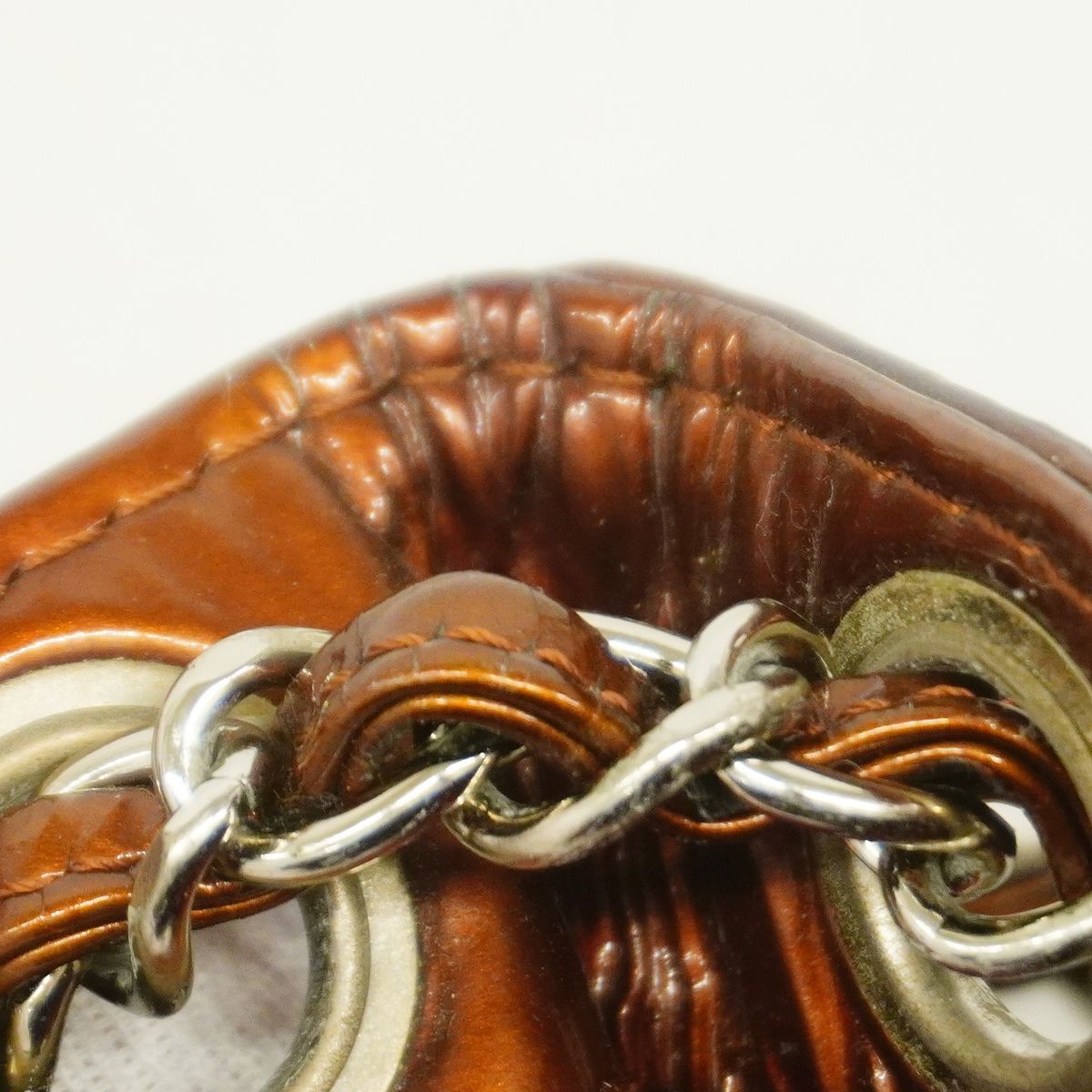 Chanel Shoulder Bag Patent Leather Brown Silver — view 6