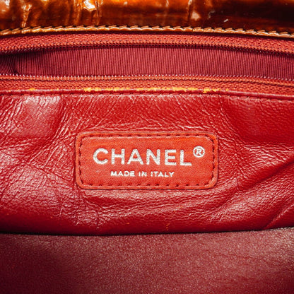Chanel Shoulder Bag Patent Leather Brown Silver — view 5