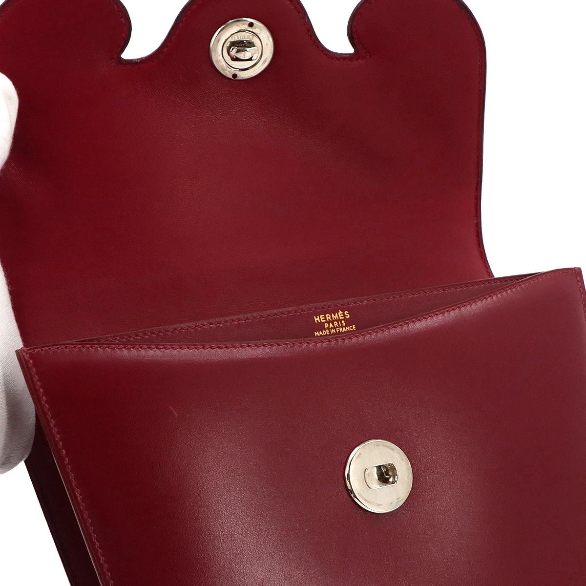 Hermes Frigate Hand Bag Box Calf Rouge Ash Silver Gold — view 7
