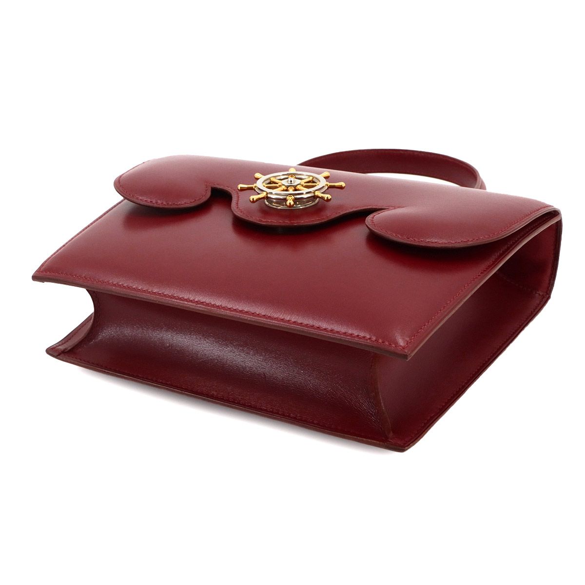 Hermes Frigate Hand Bag Box Calf Rouge Ash Silver Gold — view 4