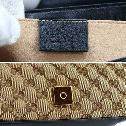 Gucci GG Marmont Small Shoulder Bag Canvas Leather Beige Black — view 8