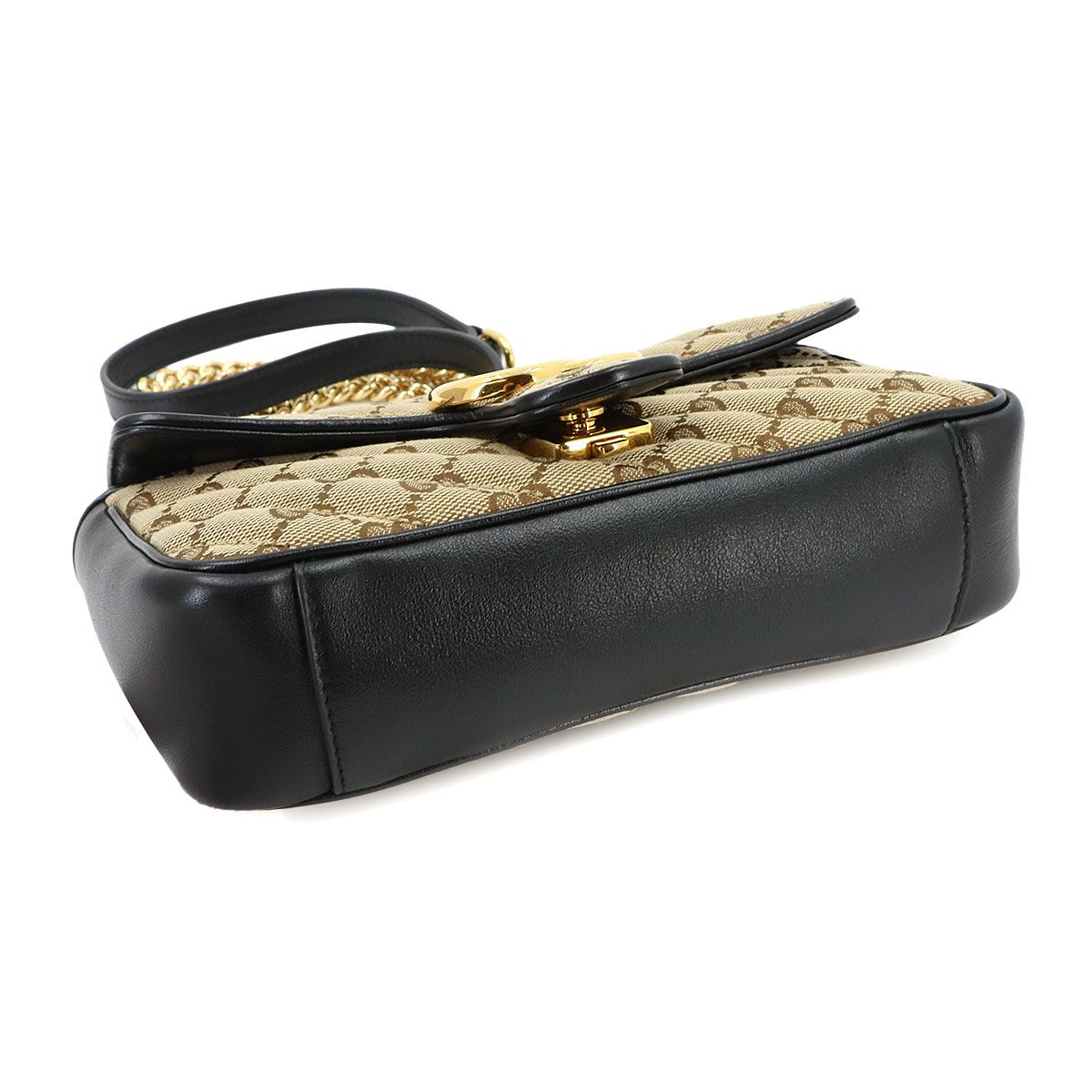 Gucci GG Marmont Small Shoulder Bag Canvas Leather Beige Black — view 5