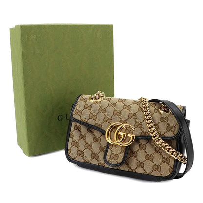 Gucci GG Marmont Small Shoulder Bag Canvas Leather Beige Black — view 2