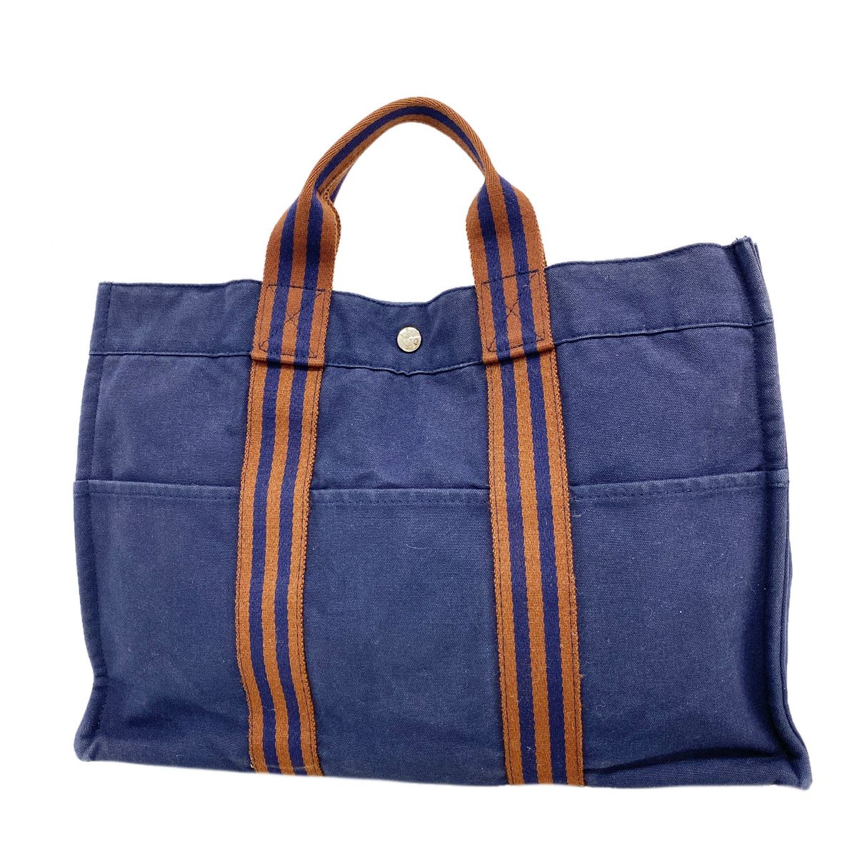 Hermes Tote Bag Fourre Tout MM Canvas Navy Silver