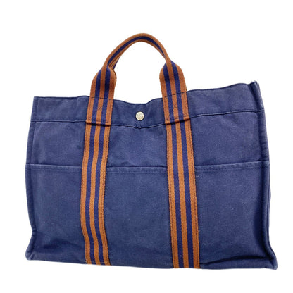 Hermes Tote Bag Fourre Tout MM Canvas Navy Silver