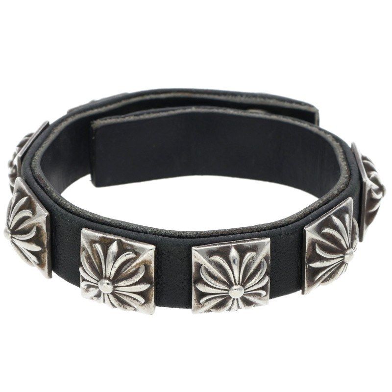 Chrome Hearts Spaced Zero Hrssh Rvt Space Pyramid Leather Bracelet