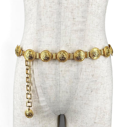 Versace Gianni Vintage Medusa Logo Coin Motif Chain Belt Gold — view 2