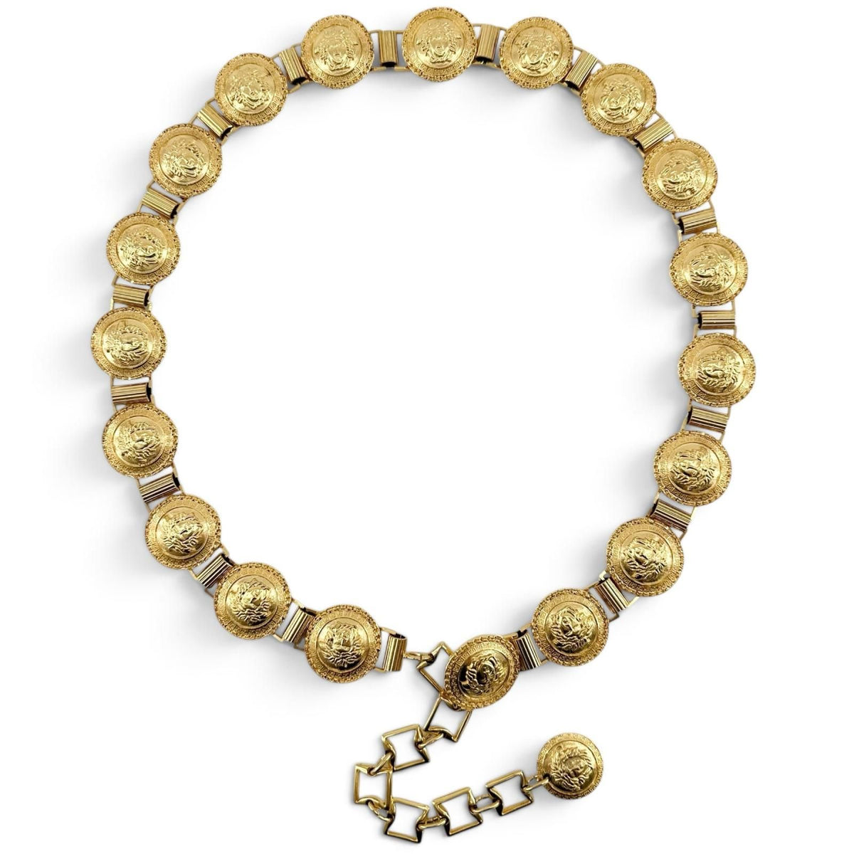 Versace Gianni Vintage Medusa Logo Coin Motif Chain Belt Gold — view 3