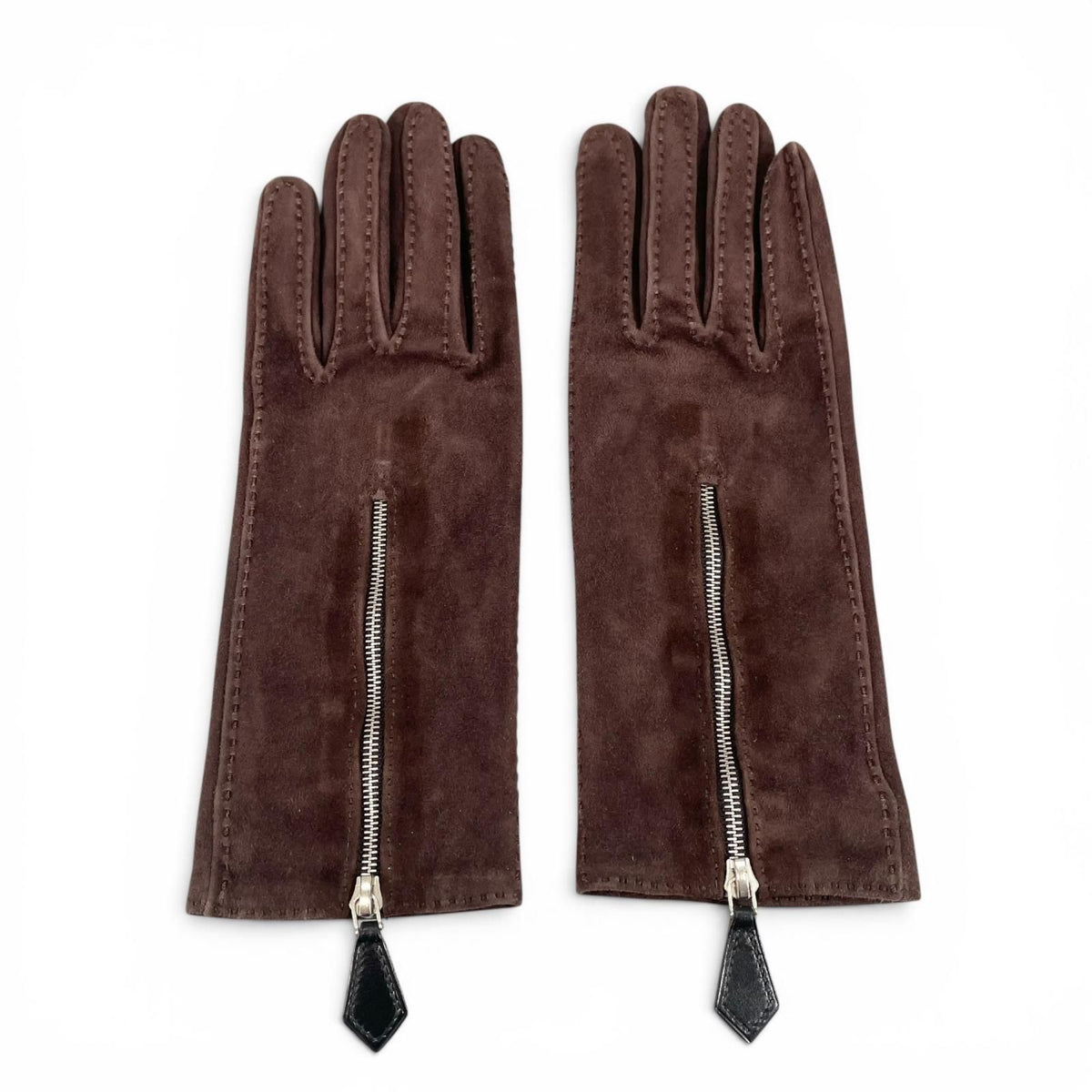 Hermes Reindeer Leather Silver Suede Gloves Dark Brown — view 3