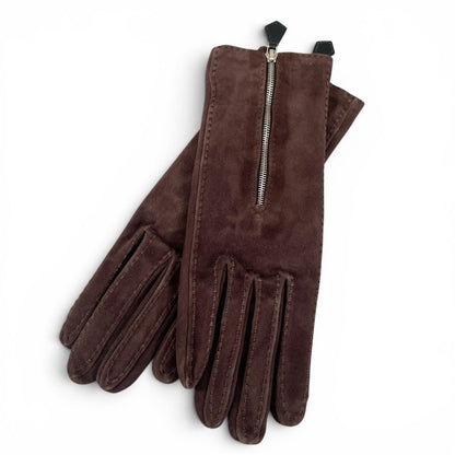 Hermes Reindeer Leather Silver Suede Gloves Dark Brown
