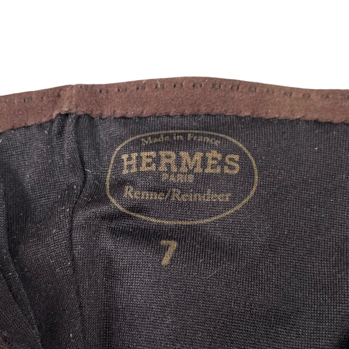 Hermes Reindeer Leather Silver Suede Gloves Dark Brown — view 7
