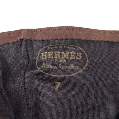 Hermes Reindeer Leather Silver Suede Gloves Dark Brown — view 7