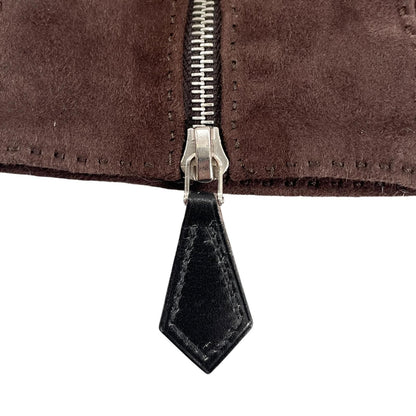 Hermes Reindeer Leather Silver Suede Gloves Dark Brown — view 6
