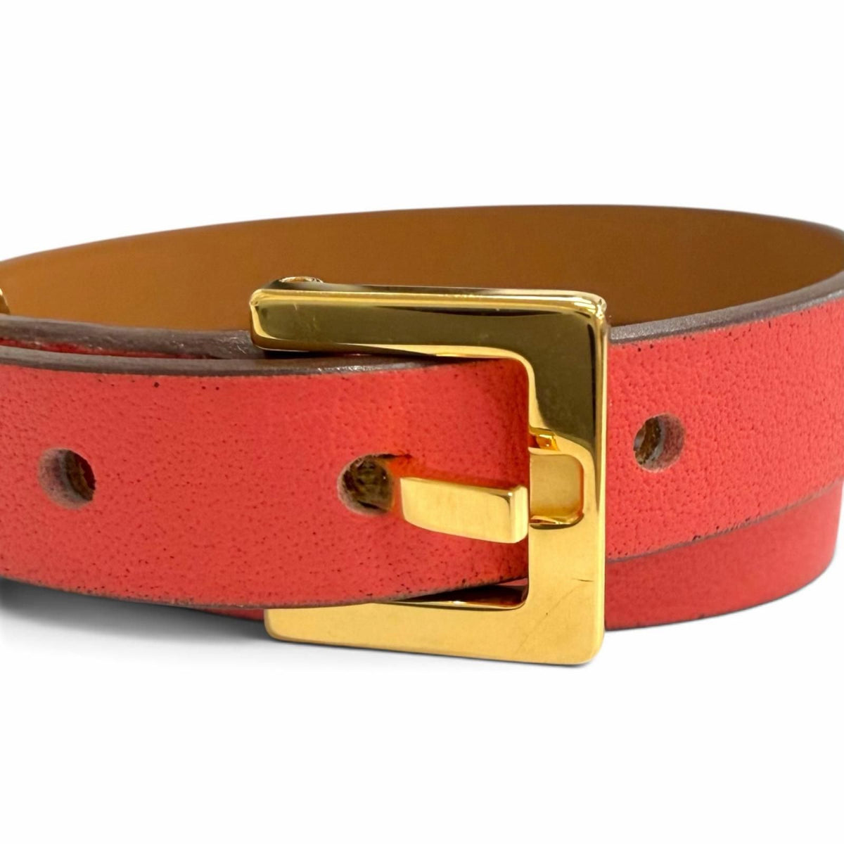 Hermes Pop H Double Tour Gold Leather Bracelet Red T2 — view 7