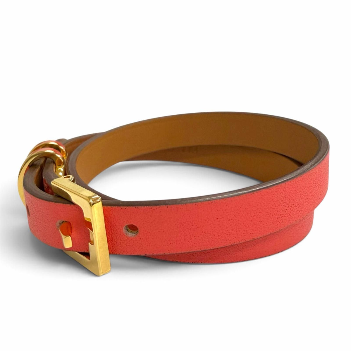 Hermes Pop H Double Tour Gold Leather Bracelet Red T2 — view 3