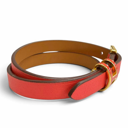 Hermes Pop H Double Tour Gold Leather Bracelet Red T2 — view 4