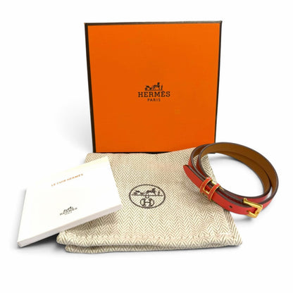 Hermes Pop H Double Tour Gold Leather Bracelet Red T2 — view 2