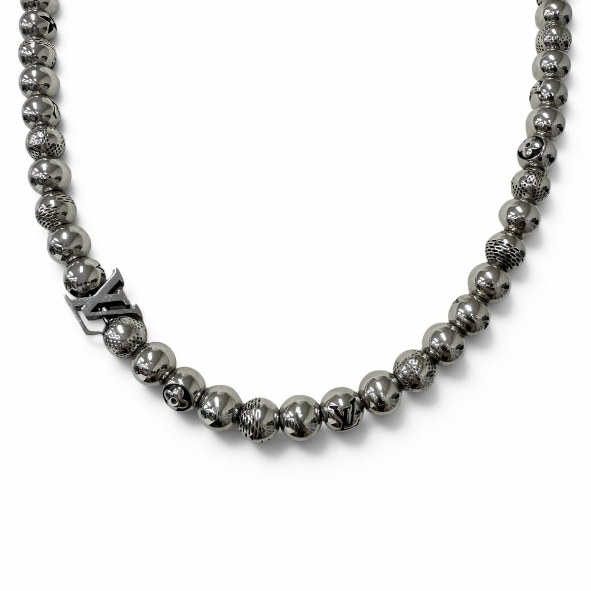 Louis Vuitton Necklace Damier Staple Ball Silver