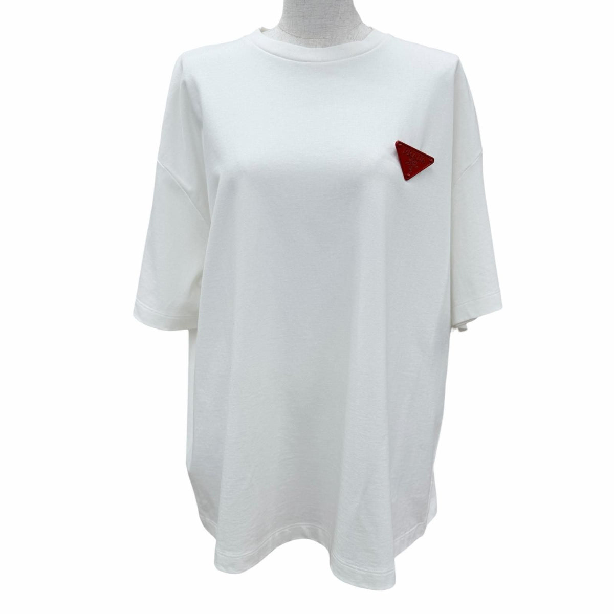 Prada Cotton 100% Triangle Logo Oversized Short Sleeve T-Shirt White