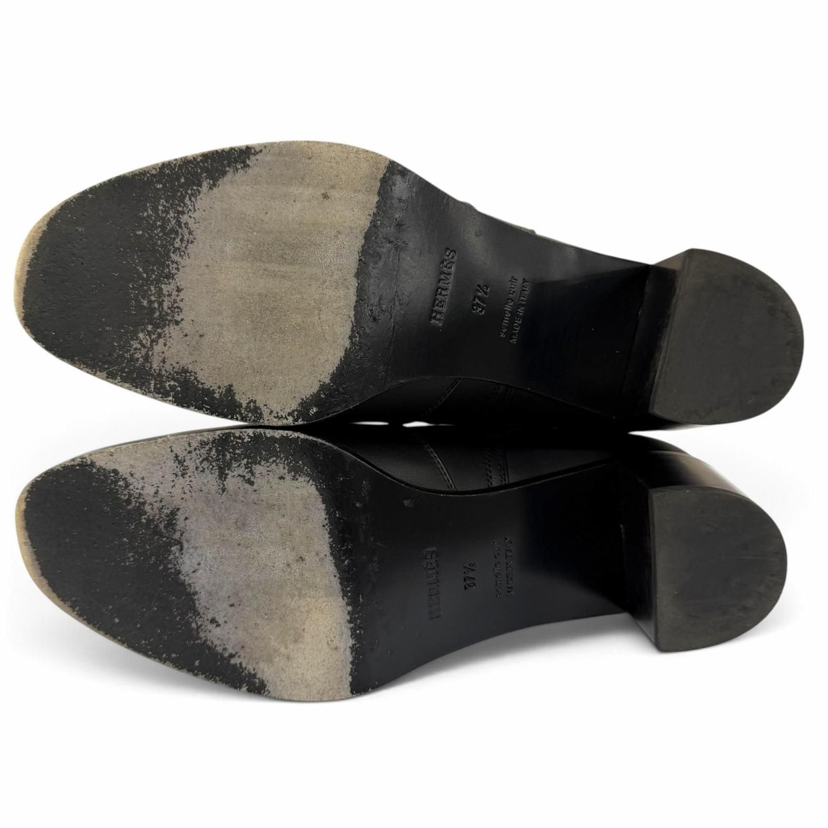 Hermes French 50 Silver Kelly Buckle Leather Short Boots Black — view 4