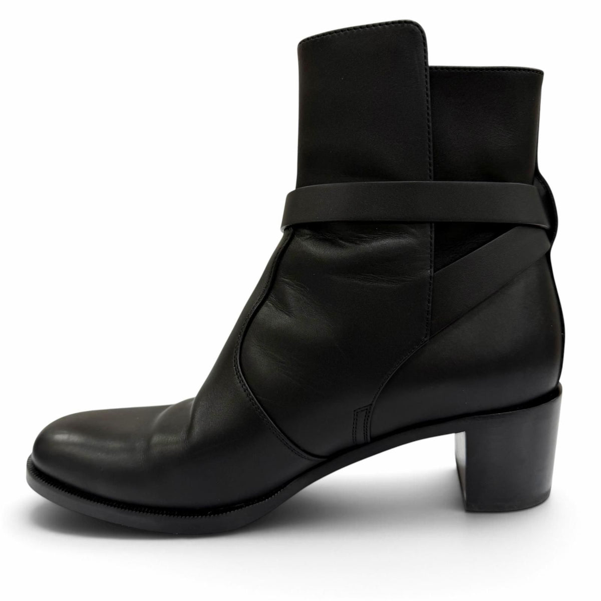 Hermes French 50 Silver Kelly Buckle Leather Short Boots Black — view 5