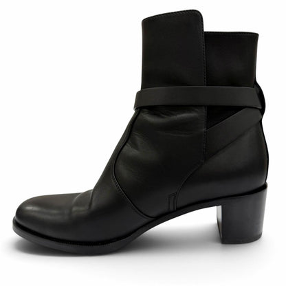 Hermes French 50 Silver Kelly Buckle Leather Short Boots Black — view 5