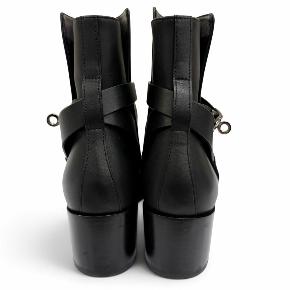 Hermes French 50 Silver Kelly Buckle Leather Short Boots Black — view 3