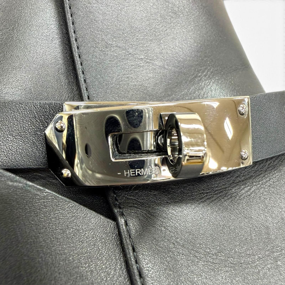 Hermes French 50 Silver Kelly Buckle Leather Short Boots Black — view 7