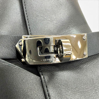 Hermes French 50 Silver Kelly Buckle Leather Short Boots Black — view 7