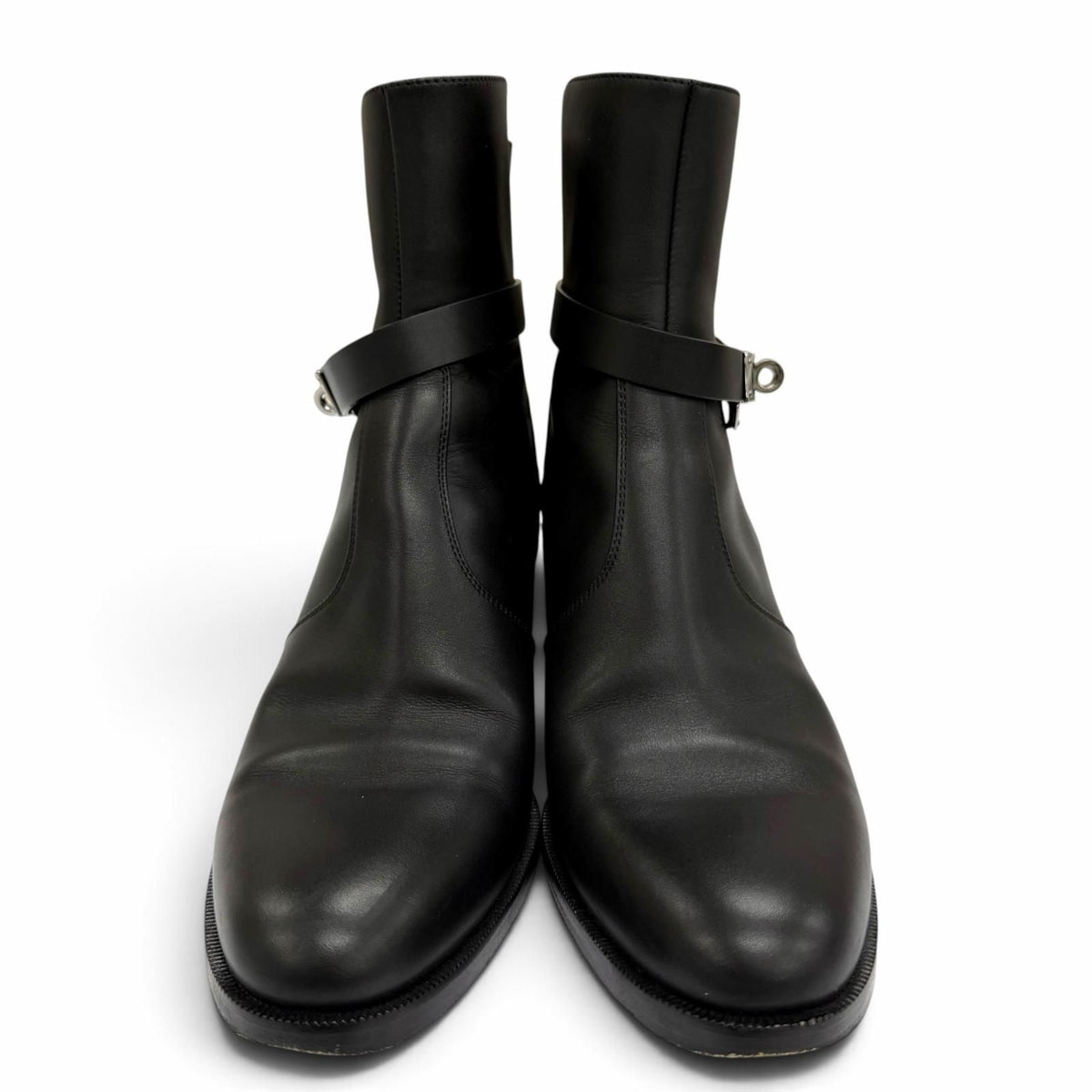 Hermes French 50 Silver Kelly Buckle Leather Short Boots Black — view 2