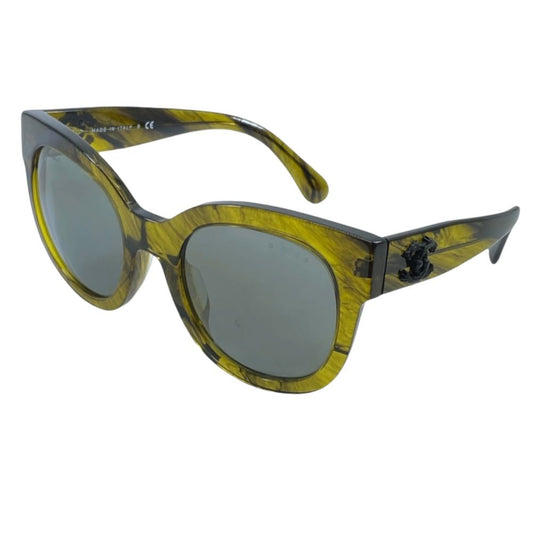 Chanel Sunglasses Eyewear CC Logo Square Frame Acetate Yellow Green