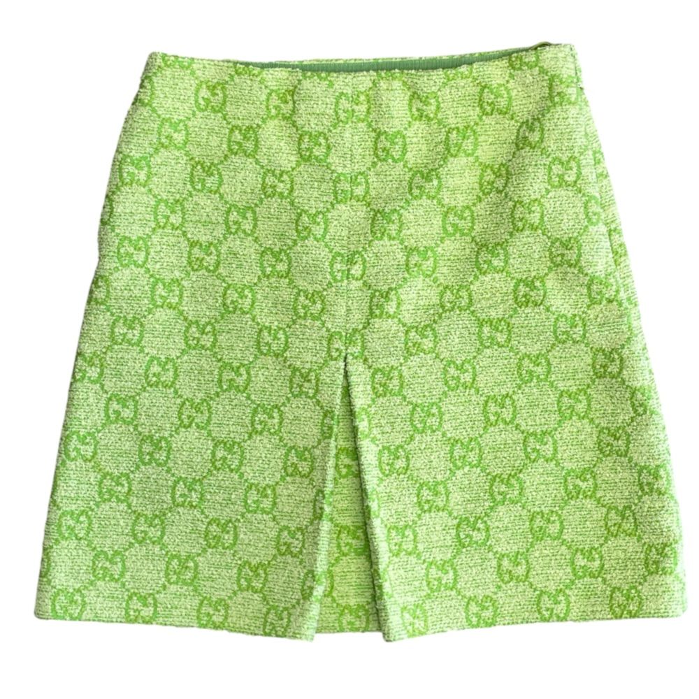 Gucci Skirt Mini GG Logo Cotton Polyester Lime Green