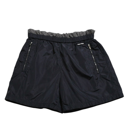 Miu Miu Nylon Pants Shorts Navy Gray Silver