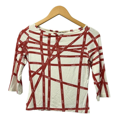 Hermes Three Quarter Sleeve Top Ivory Red Bolduc Ribbon Pattern S