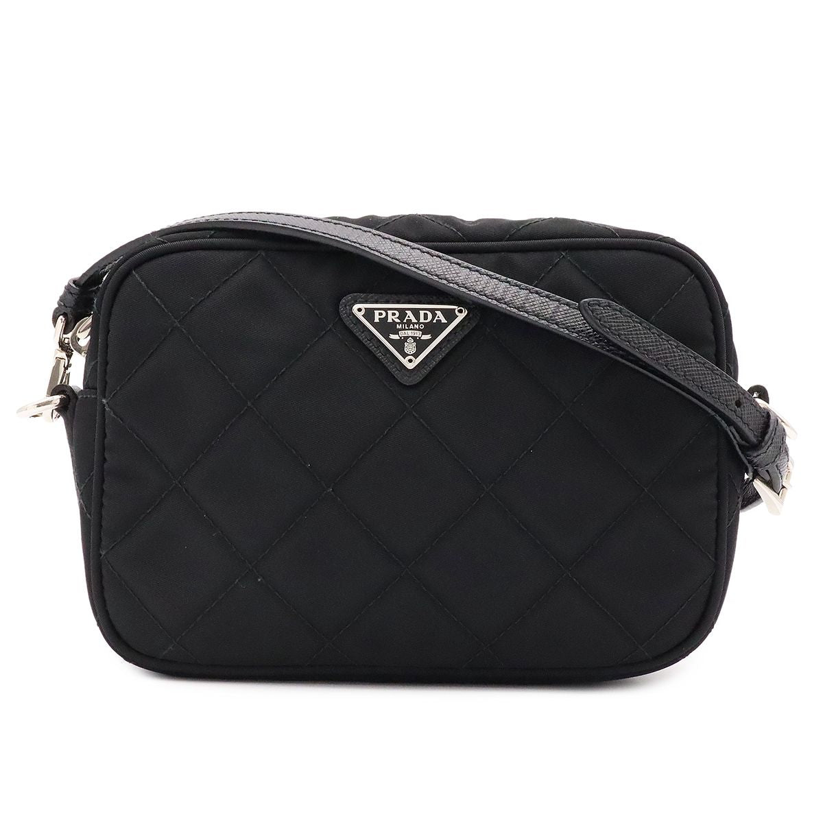 Prada Tessuto Impuntu Triangle Logo Shoulder Bag 2-Way Pouch Quilted Nylon Nero