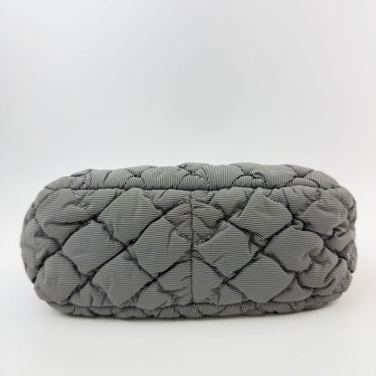 Chanel Bubble Quilt CC Logo Stripe Chain Shoulder Bag Fabric Black White Silver — view 8