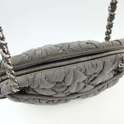 Chanel Bubble Quilt CC Logo Stripe Chain Shoulder Bag Fabric Black White Silver — view 7