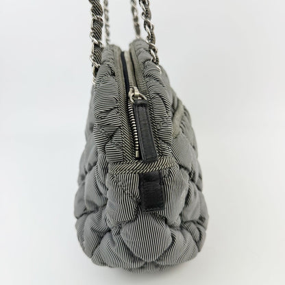 Chanel Bubble Quilt CC Logo Stripe Chain Shoulder Bag Fabric Black White Silver — view 5