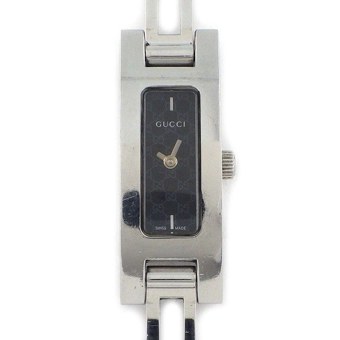 Gucci Watch Bracelet GG Logo Rectangular Black Dial SS Quartz Analog
