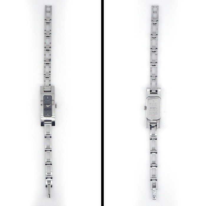 Gucci Watch Bracelet GG Logo Rectangular Black Dial SS Quartz Analog — view 3