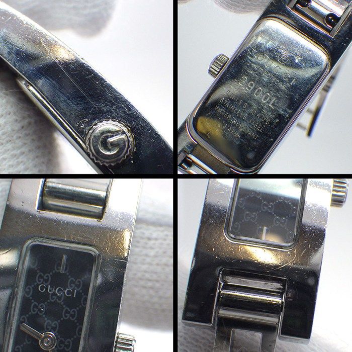 Gucci Watch Bracelet GG Logo Rectangular Black Dial SS Quartz Analog — view 4
