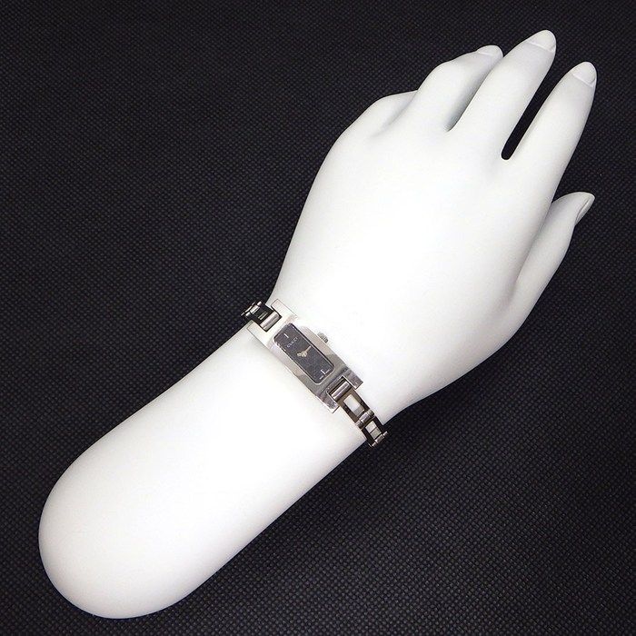 Gucci Watch Bracelet GG Logo Rectangular Black Dial SS Quartz Analog — view 6